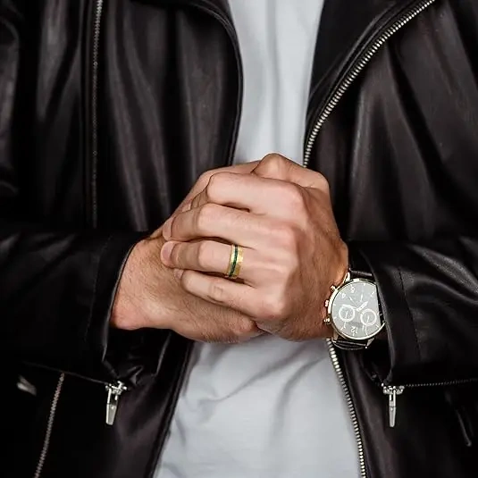 8mm Opal Inlay Hammered 18K Gold Tungsten Ring for Men Women Fashion Wedding Band Promise Rings Comfort Fit