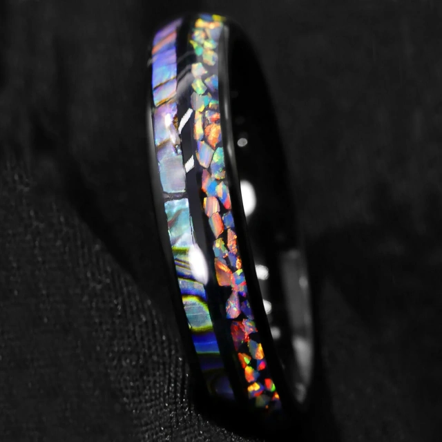 Fashion Jewelry New Design Custom Design Ring 	galaxy Opal Tungsten Ring for Men