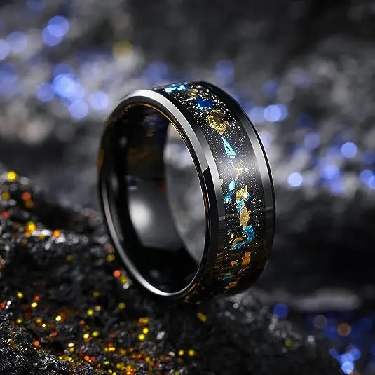 Men Luxury Tungsten Fashion Ring Inlay Opal Men Tungsten Carbide Wedding Rings