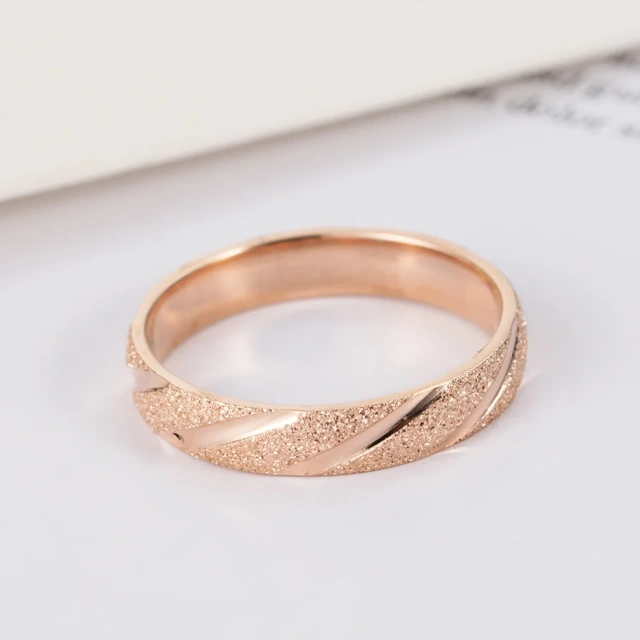 Sandblasted Silver Rose Gold Engraved Wedding Band Polished Domed Step Edge Comfort Fit Titanium Ring for Men Women Couple