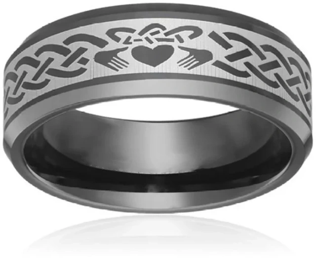 Tungsten Carbide Material Arabic Islamic Moslem Religious Muslim Party Laser Allah Symbol Shahada Allah Mens Black Ring