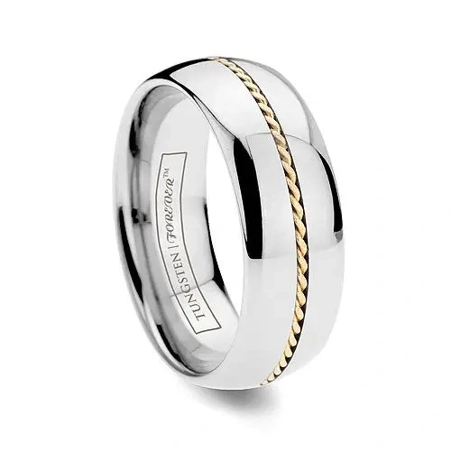 Hot Selling Jewelry 2022 925 Silver Inlay with Tungsten Gold Filled Wedding Ring Women Men European Style High Polish Dome Band