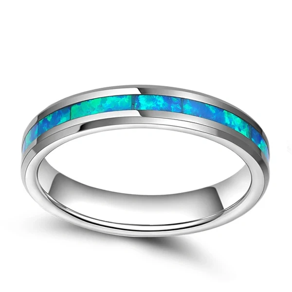 2025 Guangzhou Jewelry 4mm Blue Genuine Opal Inlay  Tungsten Ring for Women Men Engagement Wedding Band