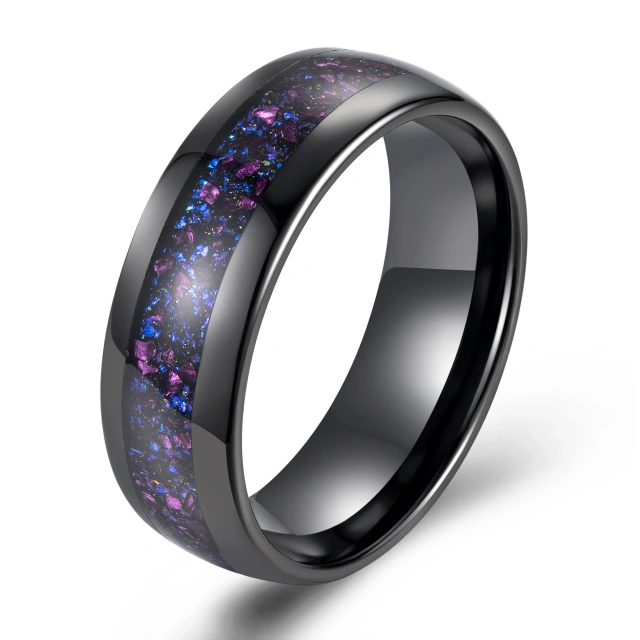 Purple 4/6/8mm Amethyst Sandstone Inlay Black Tungsten Carbide Ring for Men