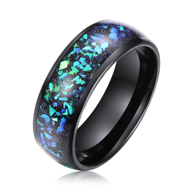 8mm Tungsten Opel Inlay Rings for Men Women Couples Opal Wedding Band