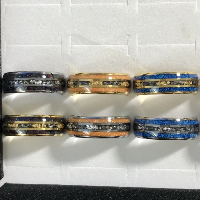 Factory Fashion Rings 8mm Purple Opal Meteorite Gold Foil Inlay 18K Gold Plated Tungsten Ring Men Women Wedding Band Rings