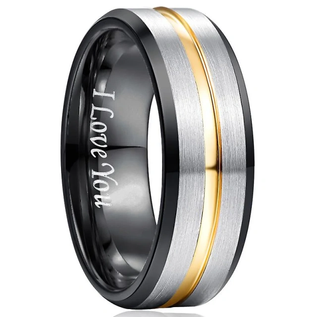 New Design Fashion Jewelry Grooved Brushed Tungsten Ring Black Men Rings for Valentine's Day Gifts