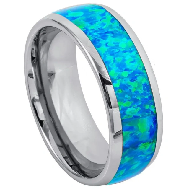 Wholesale Men's Tungsten Carbide Wedding Rings with 8MM 6MM 4MM Opal Inlay Fashion Jewelry for Engagement Gift Party