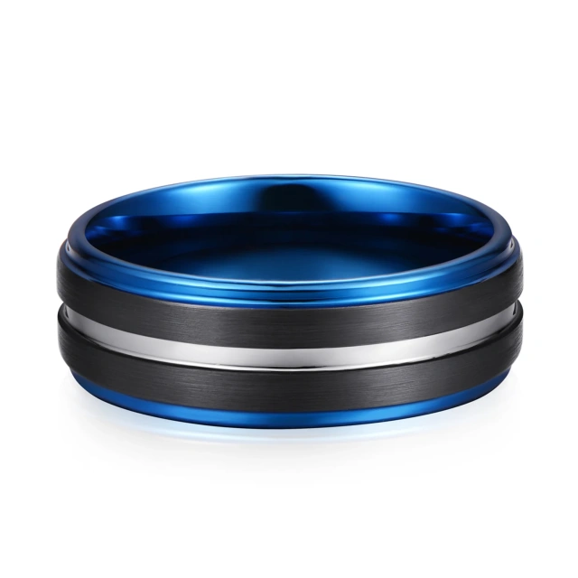 Hot Selling New Design Black and Blue Tungsten Carbide Ring Mens