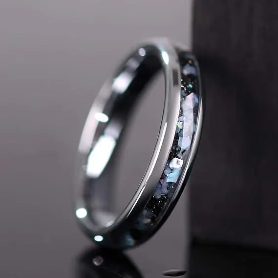 4mm Wholesale Tungsten Rings Fashionable Engagement Wedding Band with Genuine Blue Opal Inlay for Men and Women