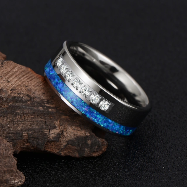 New Arrival Classic Women Men Wedding Band Ring Tungsten Carbide Rings Custom Tungsten Jewelry Zircon Opal Tungsten Rings