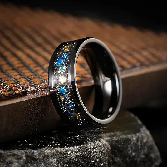 Men Luxury Tungsten Fashion Ring Inlay Opal Men Tungsten Carbide Wedding Rings