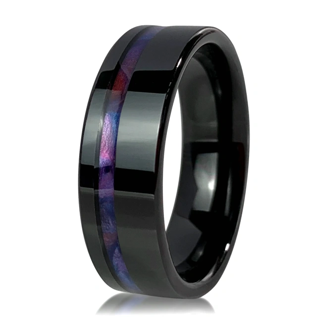 New Design Jewelry 8mm Black Tungsten Ring PVC rainbow Couple Mens Wedding Rings