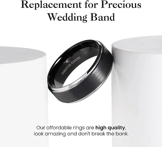 Fashion Jewelry Luxury Black Silver Brushed Tungsten Carbide Rings Gold Step Edge Tungsten Men Ring for Wedding Engagement