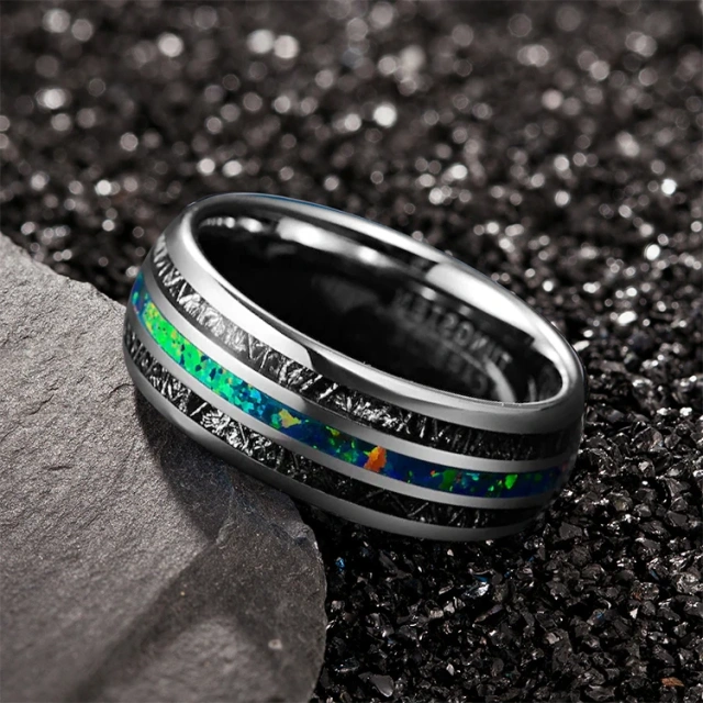 Mens Wedding Band Man Opal Ring Tungsten Opal and Meteorite Ring,8mm Engagement Rings for Women 1pcs/opp Bag Customized Size