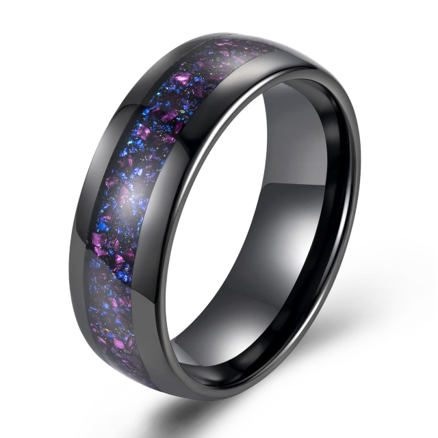New Arrived 8mm Opal Inlay Luxury Wedding Band Engagement Rings Black Tungsten Ring for Men and Women comfort It