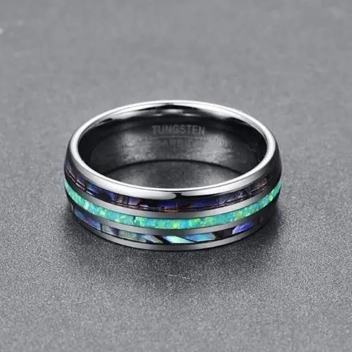 Hot Selling Tungsten Abalone Shell Inlay Men galaxy Opal Tungsten Ring