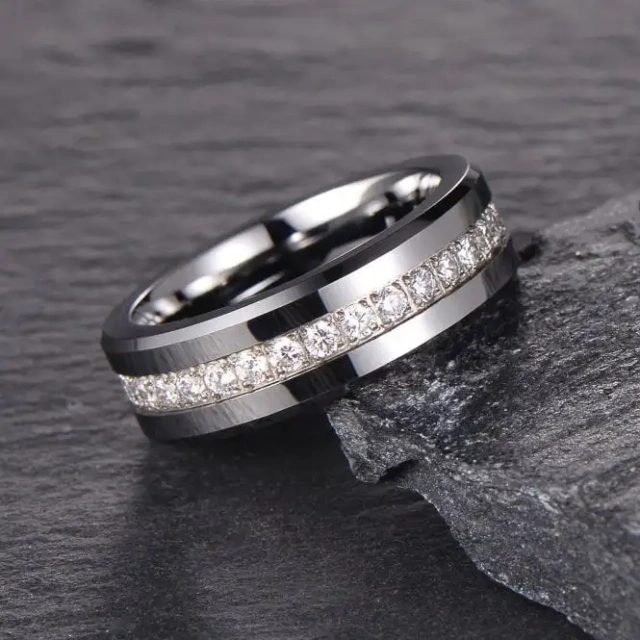 Fashion Jewelry Men Ring Cz Tungsten Carbide Men Ring Silver Plated Oem Logo Accepted