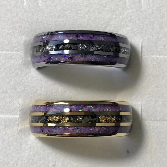 Factory Fashion Rings 8mm Purple Opal Meteorite Gold Foil Inlay 18K Gold Plated Tungsten Ring Men Women Wedding Band Rings