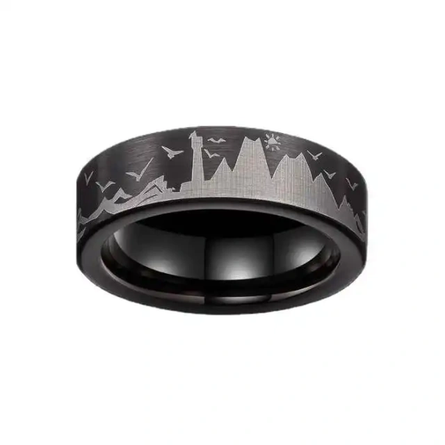 Custom Made Wedding Ring Men Hunters 8mm Black Gray Bears Forest Mountain Tungsten Band Comfort Fit Ring