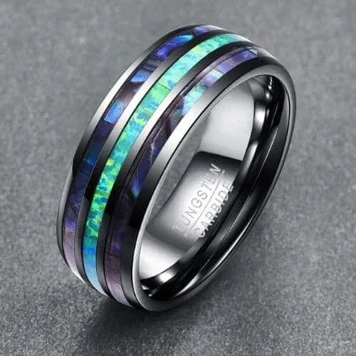 Hot Selling Tungsten Abalone Shell Inlay Men galaxy Opal Tungsten Ring