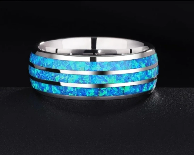 Popular Fashion Jewelry Tungsten Steel Ring Silver Engagement Band Tungsten Carbide Opal Inlay Opal Ring Wedding Rings for Men