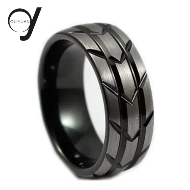 Camo Wedding Man Bands Black Tungsten Carbide Ring Grooved Big Engagement Ring