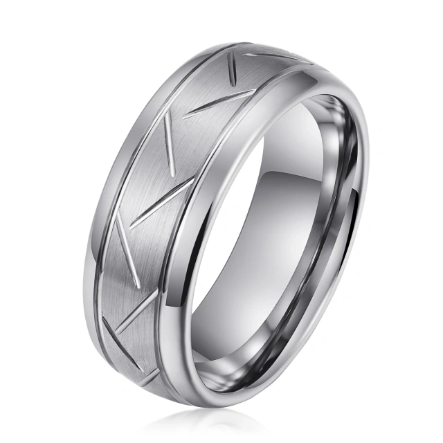 Newest Design Eternity 8mm Domed Grooved Brushed Silver Tungsten Carbide Ring for Men Women Fashion Wedding Band Comfort Fit