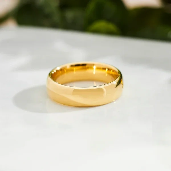Wholesale Custom High Polished Minimalist Jewelry 18k Gold Plated Simple Blank Tungsten Carbide Steel Ring for Men Women