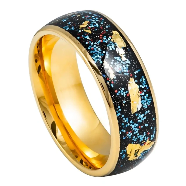 Luxury Men's Tungsten Carbide Wedding Band Gold Foil Blue Opal Inlay Comfortable It Jewelry for Engagement Party Anniversary