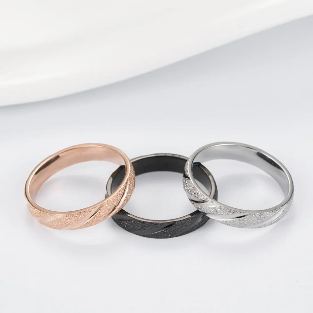 Sandblasted Silver Rose Gold Engraved Wedding Band Polished Domed Step Edge Comfort Fit Titanium Ring for Men Women Couple