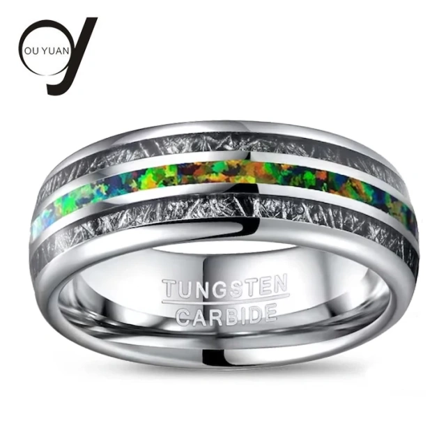 Mens Wedding Band Man Opal Ring Tungsten Opal and Meteorite Ring,8mm Engagement Rings for Women 1pcs/opp Bag Customized Size