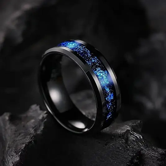Men Luxury Tungsten Fashion Ring Inlay Opal Men Tungsten Carbide Wedding Rings