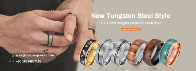 Fine Jewelry 8mm High Polished Green Opal Sticker Inlay Black Tungsten Ring for Men Women Wedding Band Domed Style