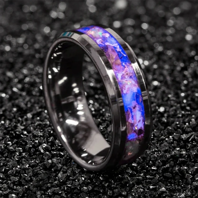 8mm Cool Gradient Purple Colour Finger Jewelry Tungsten Titanium Steel Women Men Couples Wedding Band Colorful Inlay Rings