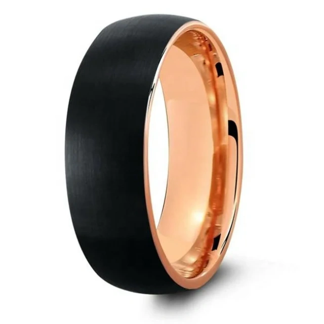 Wholesale Price IP Rose Gold Black Plated Brushed Tungsten Ring 8MM Tungsten Wedding Rings for Men Rings Gold