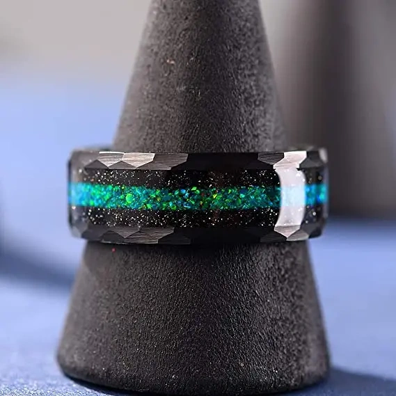 Black Color Plated Tungsten Carbide Rings Fashion Jewelry 4mm 6mm 8mm 10mm Opal Rings for Men