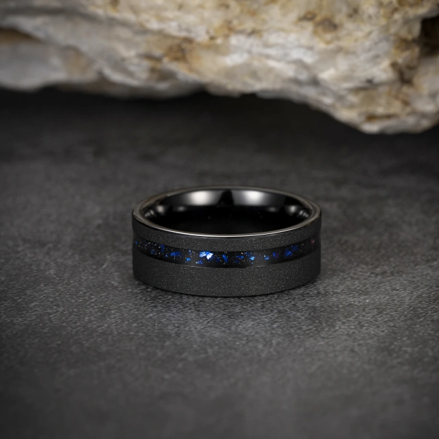 Wholesale Tungsten Jewelry Custom 8mm Shining Sand Blasting Black Tungsten Ring for Men Rings Engagement Wedding Couple Set