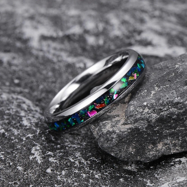High Quality in Stock Jewelry Colorful Fragments Inlay Domed Polished Shiny 4mm Tungsten Ring for Men Women Comfort Fit