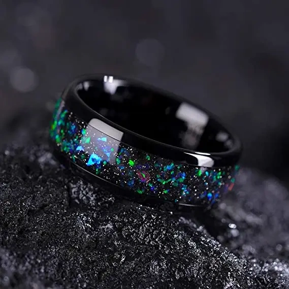 Black Color Plated Tungsten Carbide Rings Fashion Jewelry 4mm 6mm 8mm 10mm Opal Rings for Men
