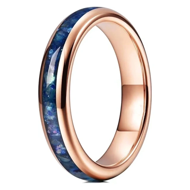 Ouyuan Jewelry Turquoise Inlay 4mm Tungsten Carbide Ring Plated Silver Wedding Band Couple Men and Women comfort It Ring