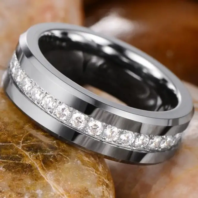 Fashion Jewelry Men Ring Cz Tungsten Carbide Men Ring Silver Plated Oem Logo Accepted
