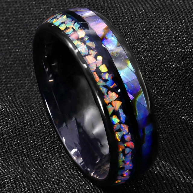 Fashion Jewelry New Design Custom Design Ring 	galaxy Opal Tungsten Ring for Men