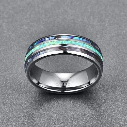 Hot Selling Tungsten Abalone Shell Inlay Men galaxy Opal Tungsten Ring