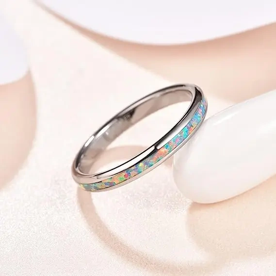 Wholesale 2mm Tungsten Ring for Men and Women Black Blue White Opal Inlay Engagement Wedding Band Fashionable for Men Women