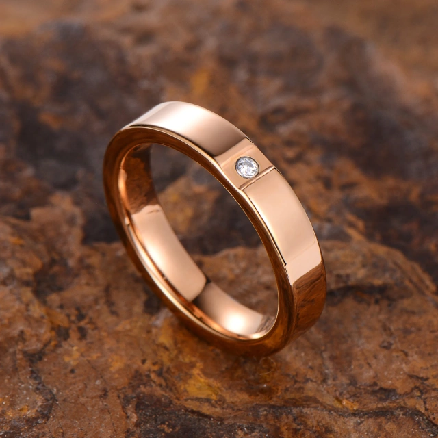 Fashion Rings Wholesale Custom Ready to Ship 4mm Tungsten Ring Women Wedding 18K Rose Gold Rings