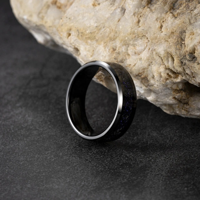 Luxury Jewelry Tungsten Ring Inlay Carbon Fiber Wedding Band Dragon Tungsten Ring for Men and Women Couple comfort It Ring