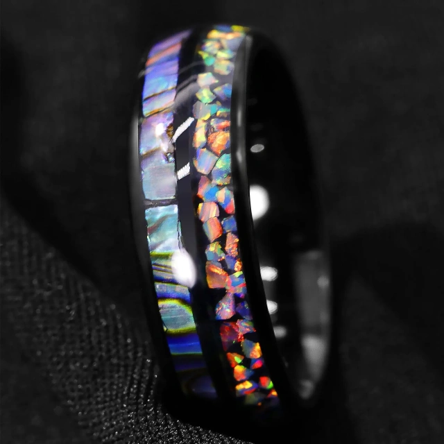 Fashion Jewelry New Design Custom Design Ring 	galaxy Opal Tungsten Ring for Men
