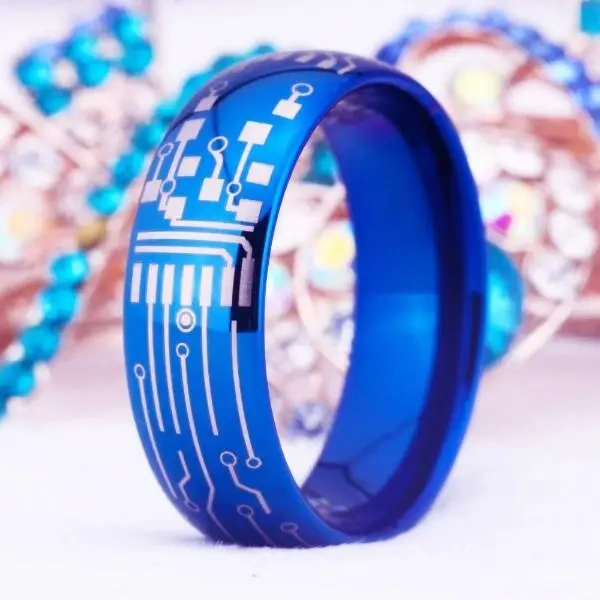 Men Fashion Jewelry Tungsten Carbide Ring Blue Men's Tungsten Carbide Laser Rings