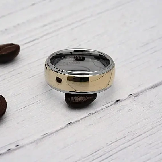 Engraved Personalized Tungsten Rings for Men Women Wedding Band Two Tones Gold Mirror Finish Polishing Rings Men